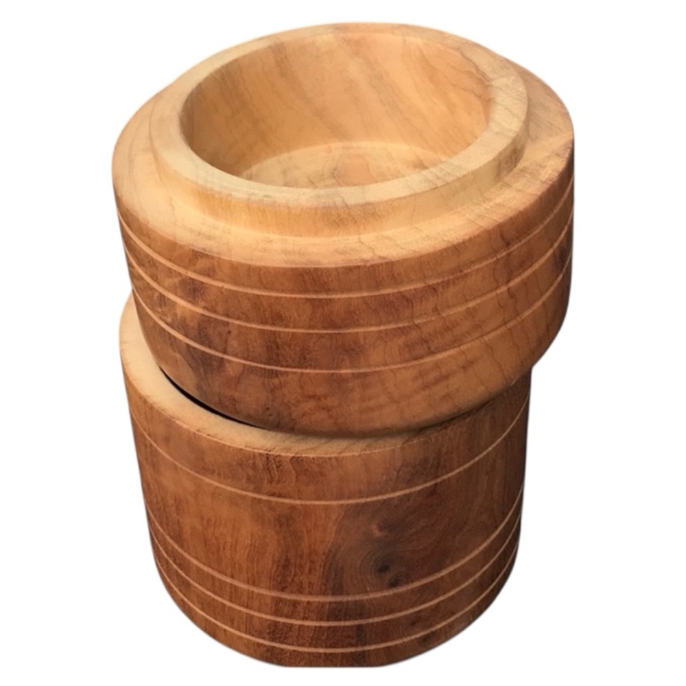 Burlwood Canister Lidded Round BOX W/ Wood Lid Desk Storage Decorative Lidded
